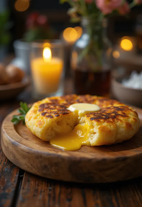 Čerstvě upečená venezuelská arepa kukuřičná placka