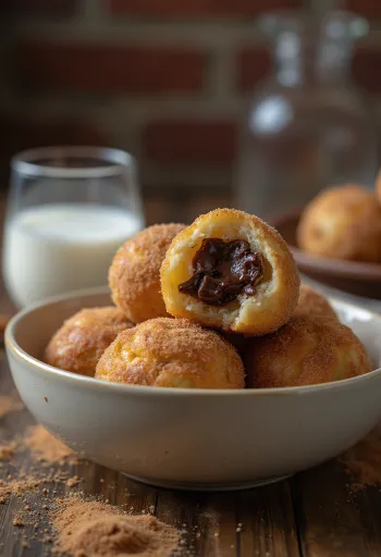 Bolinho de chuva s čokoládou, čokoládové koblihy obalené ve skořici a cukru