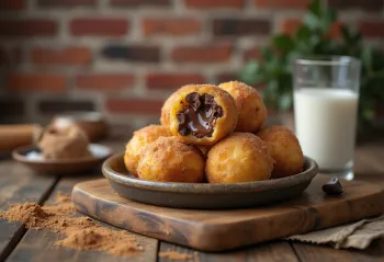Bolinho de chuva s čokoládou, čokoládové koblihy obalené ve skořici a cukru