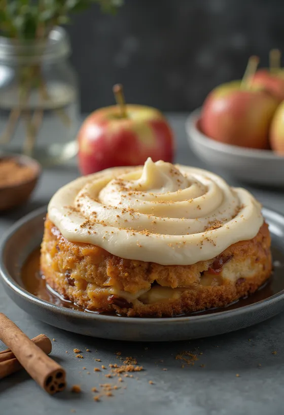 Skořicový jablečný pěnový dort zdobený plátky jablek