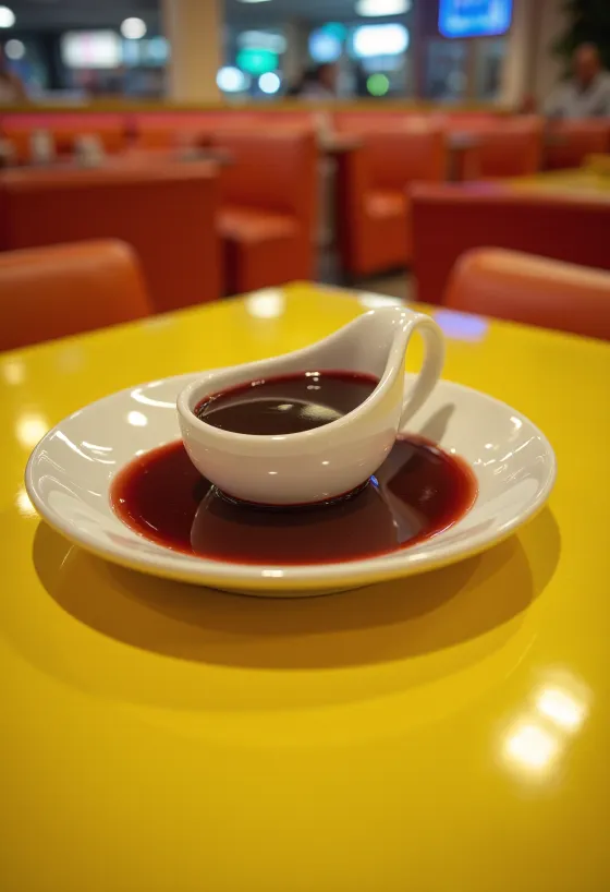 Pomerančová omáčka z červeného vína v misce, zdobená čerstvým rozmarýnem a pomerančovou kůrou.