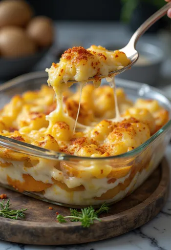 Vrstvené zapečené brambory s uzeným tofu a veganskou smetanou