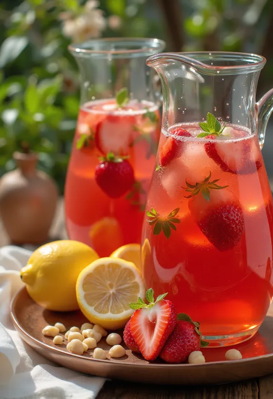 Jahodová limonáda servírovaná ve sklenici