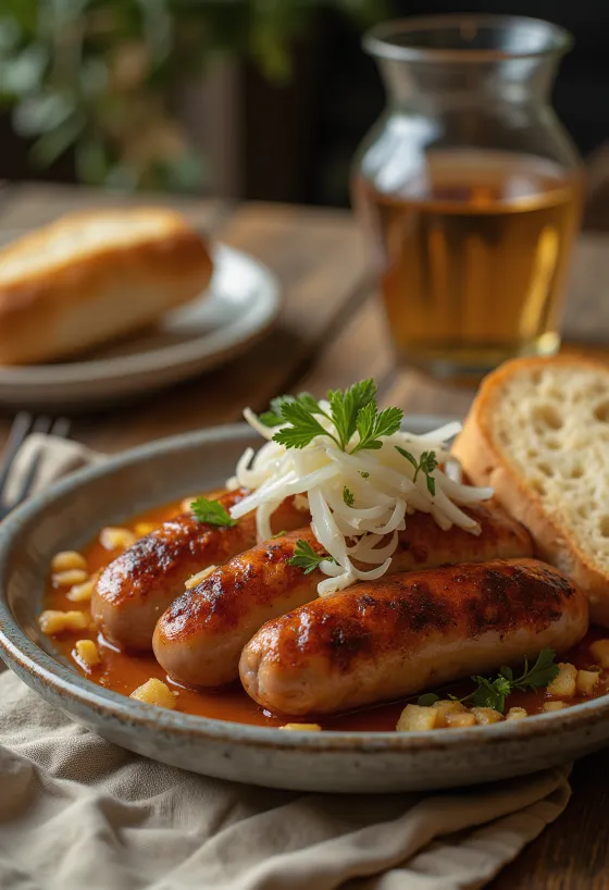 Čevabčiči s červenou paprikou, čerstvě upečené a krásně zlatohnědé, podávané na pita chlebu