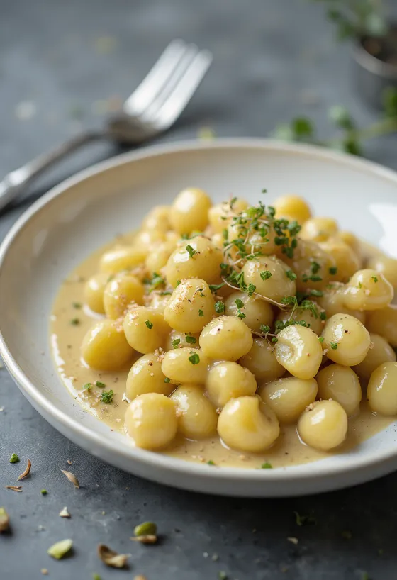 Servírované Gnocchi s růžovou vodou a pistáciemi
