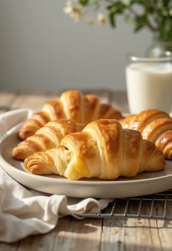 Čerstvé, křupavé máslové rohlíky upečené dozlatova