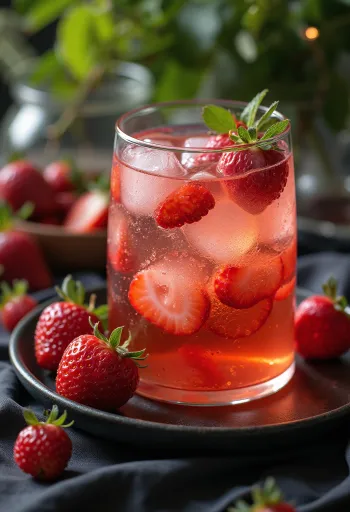 Jahodovo-bazalkový cider servírovaný ve sklenicích