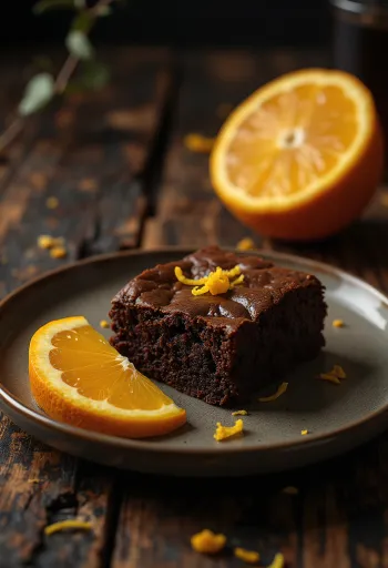Pomerančové brownie servírované