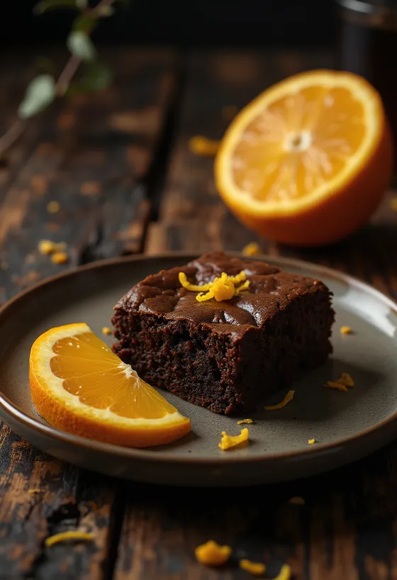 Pomerančové brownie servírované