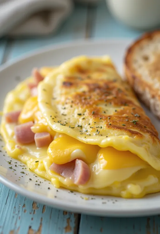 Plněná omeleta s čerstvou zeleninou a rozpuštěným sýrem uvnitř