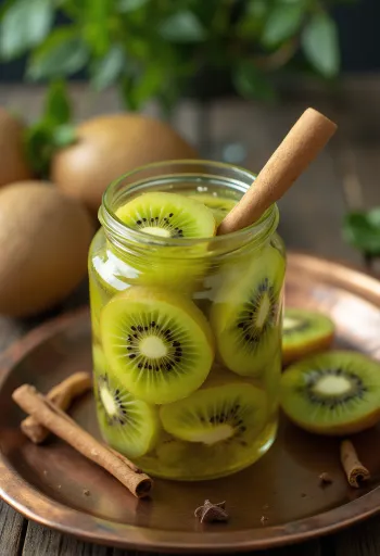 Pikantní nakládané kiwi servírované ve sklenici