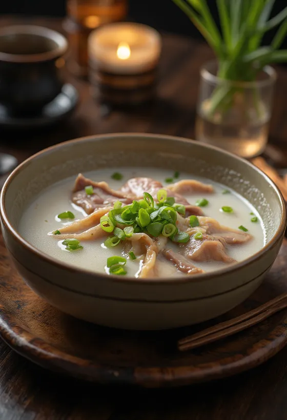 Seolleongtang jjigae, korejská hovězí polévka s tofu a zeleninou