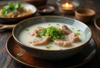 Seolleongtang jjigae, korejská hovězí polévka s tofu a zeleninou