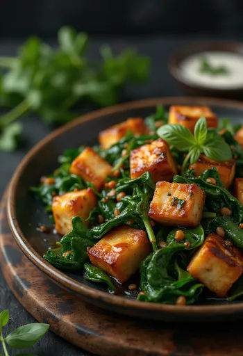 Špenátové tofu kousky servírované