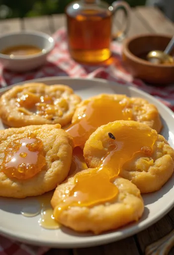 Sopaipilla chilena na sladko, politá medem a posypaná skořicí