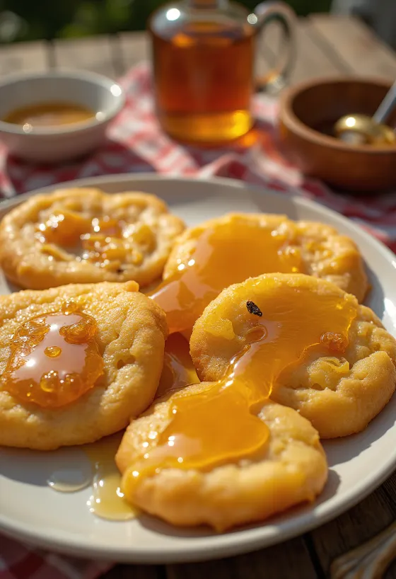 Sopaipilla chilena na sladko, politá medem a posypaná skořicí