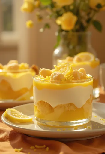 Citronový sen s vrstvenými piškoty a krémem z mascarpone, zdobený čerstvým citronem