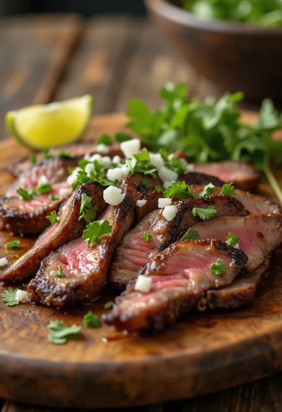 Carne asada servírovaná s tortillou a salátem