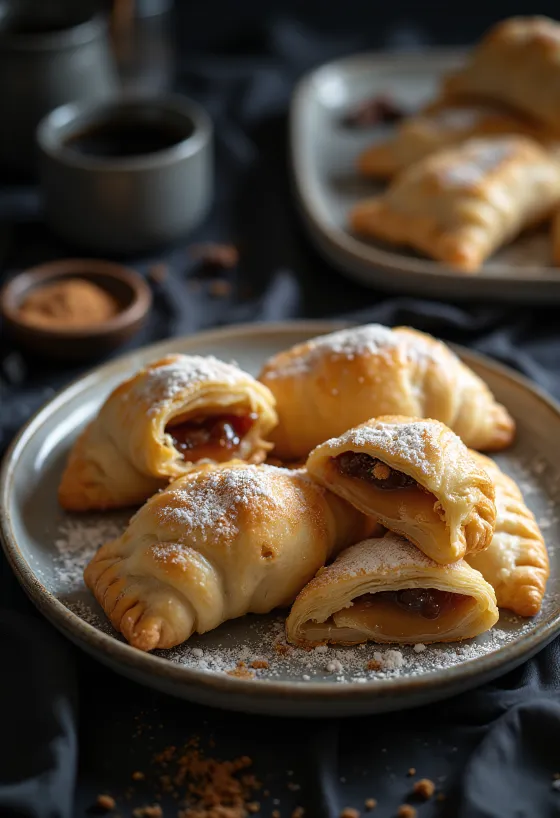 Chilské empanadas s dulce de leche, čerstvě upečené, zlatohnědé taštičky