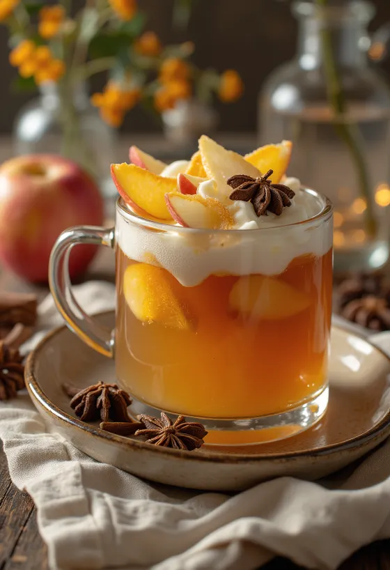 Svařený jablečný cider servírovaný ve sklenici