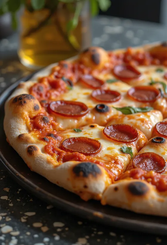 Pizza s uzeným sýrem a pepperoni čerstvě upečená