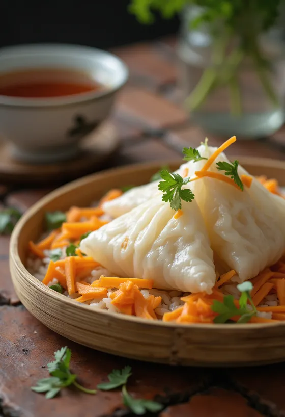 Mrkvové zongzi čerstvě servírované