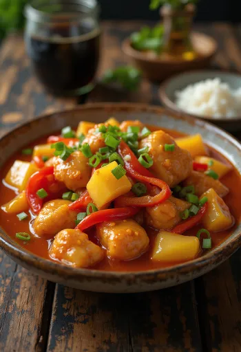 Thajské sladkokyselé kuře podávané s rýží