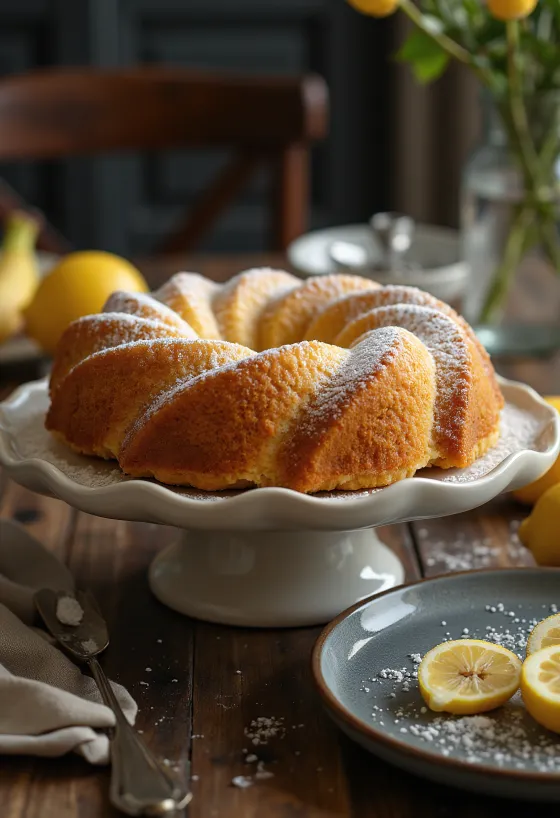 Banánovo-citronová bábovka při podávání