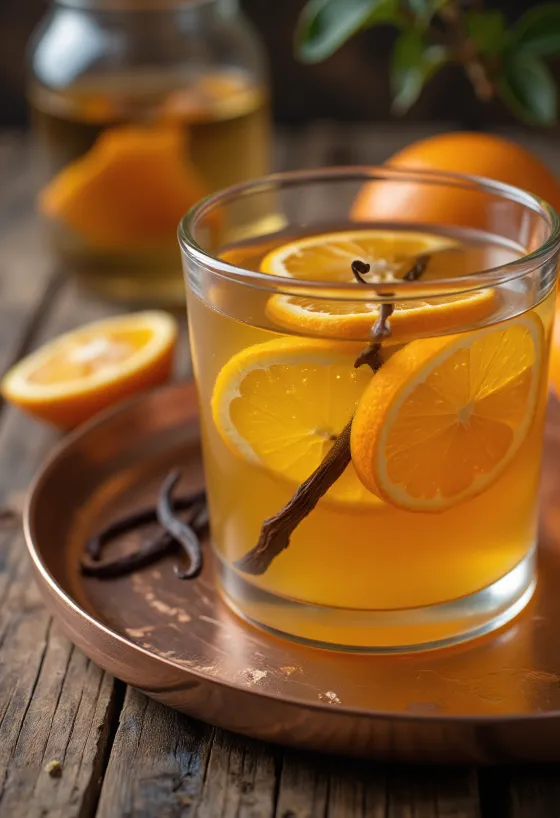 Pomerančovo-vanilkový cider ve sklenici