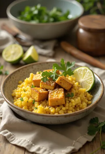Česnekové quinoa kari s limetkovým tofu