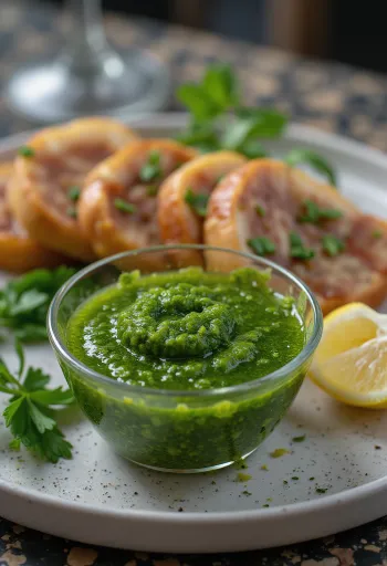 Omáčka chimichurri servírovaná ke grilovaným masům