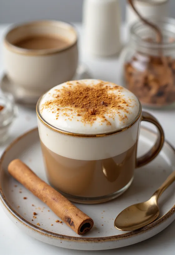 Kořeněné chai latte servírované v hrnku