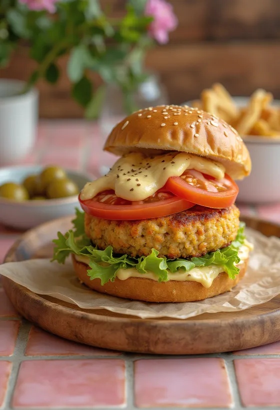 Cizrnový burger s čerstvou zeleninou