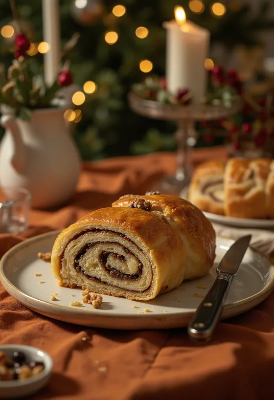 Čerstvě upečené plátky ořechového bejgli