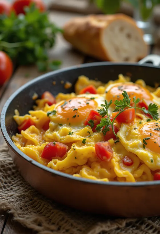 Menemen se zeleninou, čerstvě podávaný s petrželkou