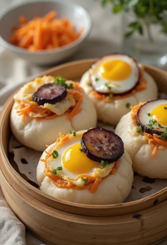 Lilek bao bun naservírovaný