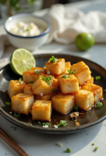 Pečené tofu s limetkovou marinádou servírované