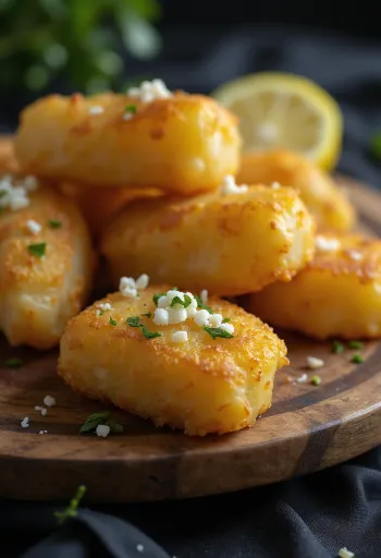 Yuca Frita s česnekovou omáčkou, podávaná s petrželkou