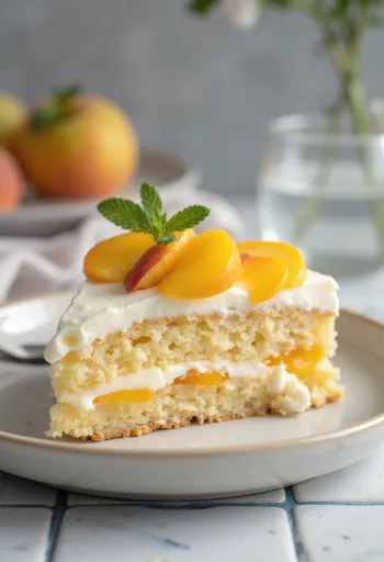 Broskvový dort s mascarpone při podávání