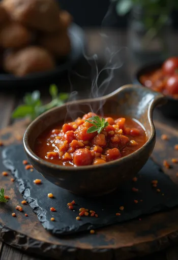 Chilli rajčatová omáčka servírovaná na talíři