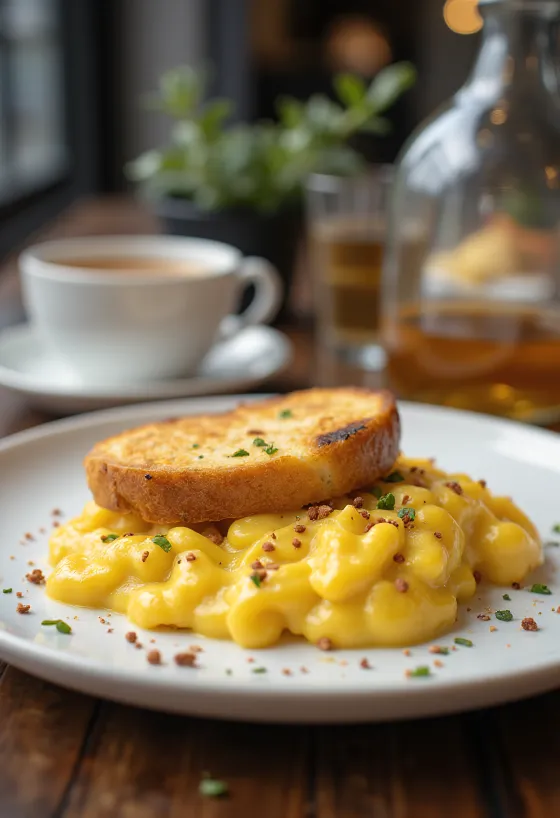 Welsh rarebit s hořčicí servírovaný v sýrové omáčce na toastu