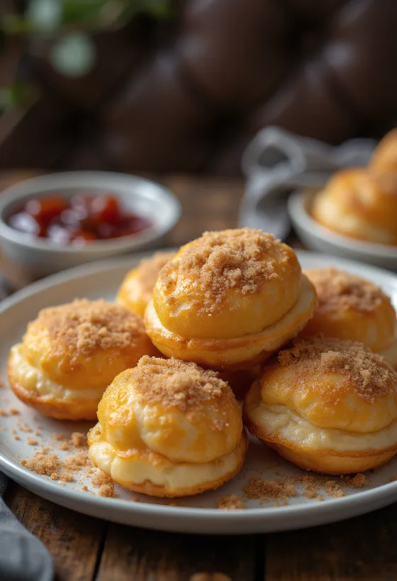 Æbleskiver posypané skořicovým cukrem, čerstvě servírované