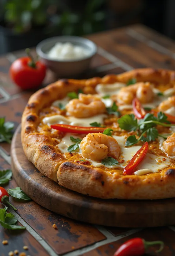Laksa pizza s malajským kořením a krevetami