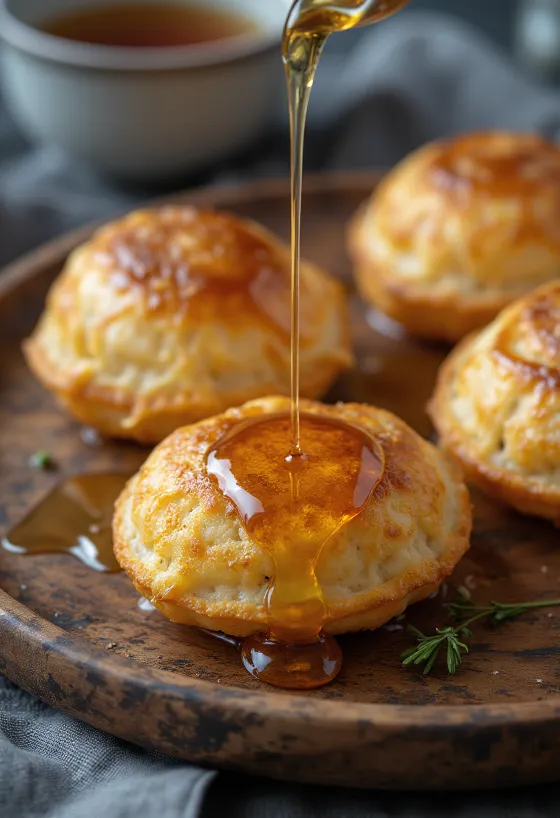 Æbleskiver slazené medem, čerstvé a měkké vdolky