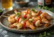 Anticucho de mariscos mořské plody na špízu, podávané s koriandrem a citronem