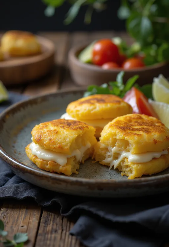 Horké arepas plněné táhnoucím se sýrem