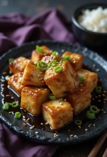 Pečené tofu v sójové marinádě servírované