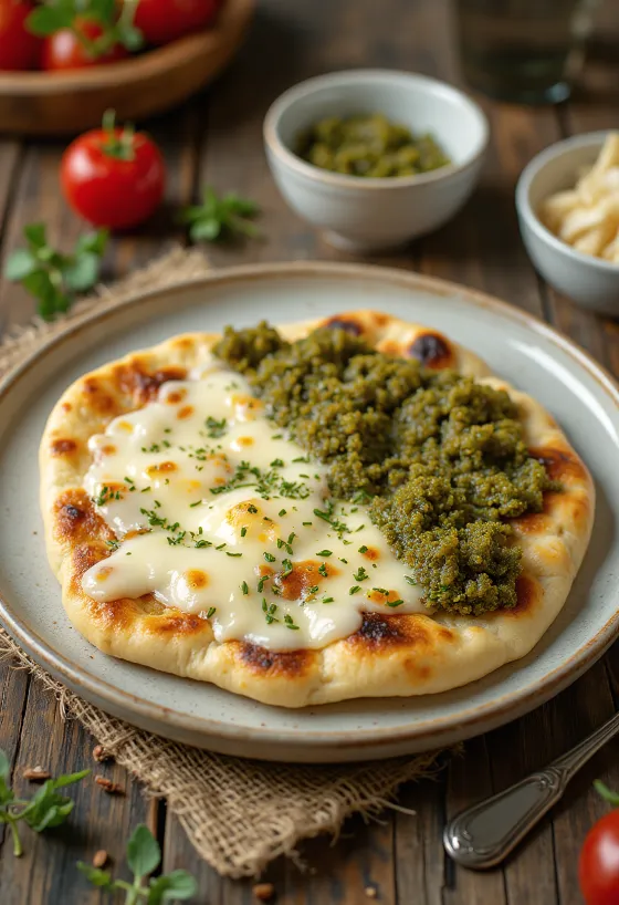 Libanonský manakish s kořením zaatar a sýrem
