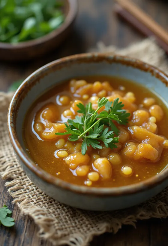 Estragonová zázvorová sezamová omáčka při podávání