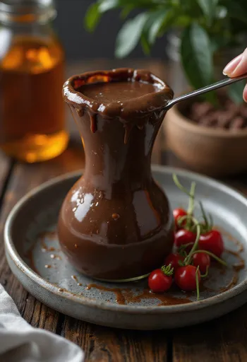 Čokoládová chilli omáčka podávaná s čerstvým ovocem